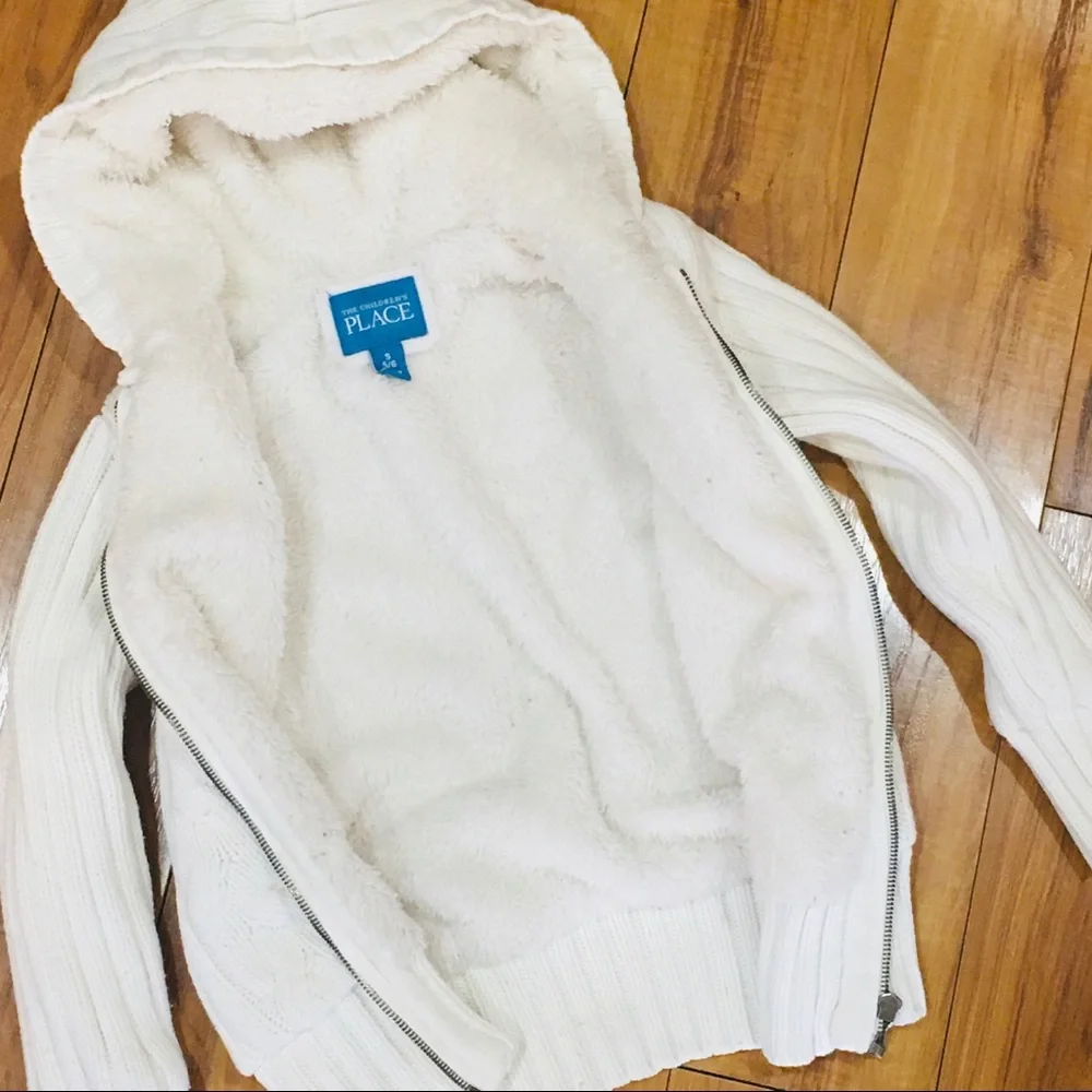 Sweater jacket coat warm cozy Sherpa lined girl 5 6 - winter school - wh…